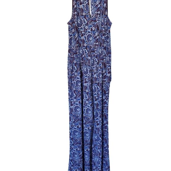 Magnolia Grace Sleeveless Retro Blue Purple Floral Paisley Jumpsuit, Size Small - Picture 7 of 8